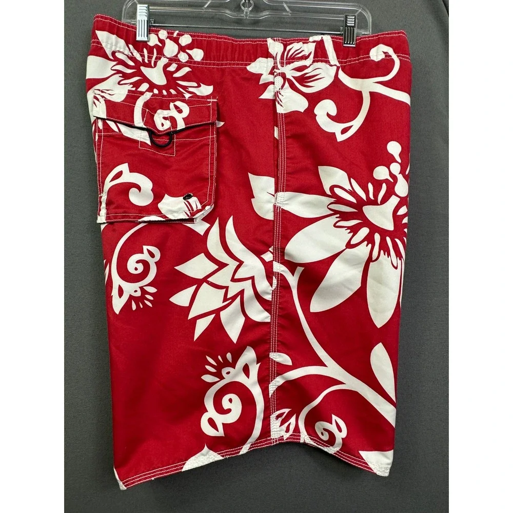 Old Navy Mens Red White Hibiscus Floral Board Shorts Swim Trunks Size L 38 Waist